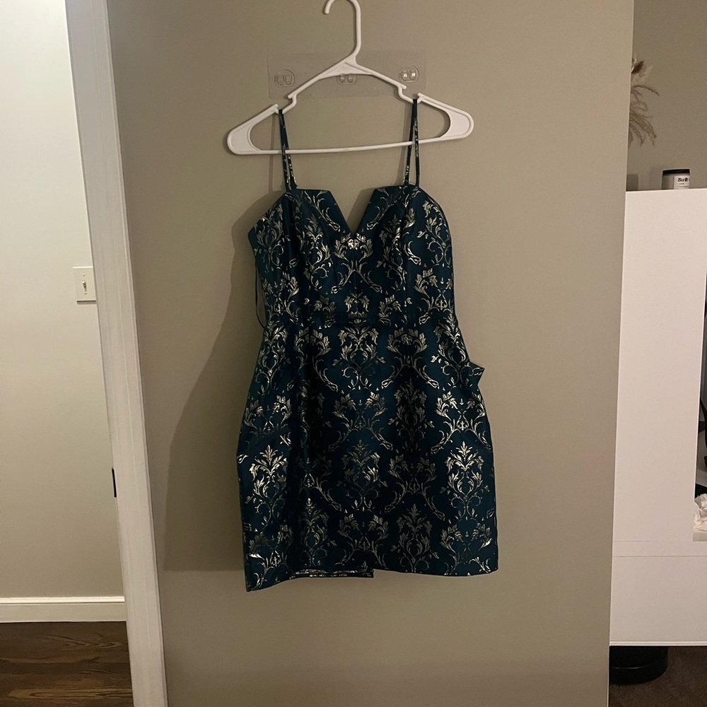 Altar'd State Teal and Gold Mini Dress